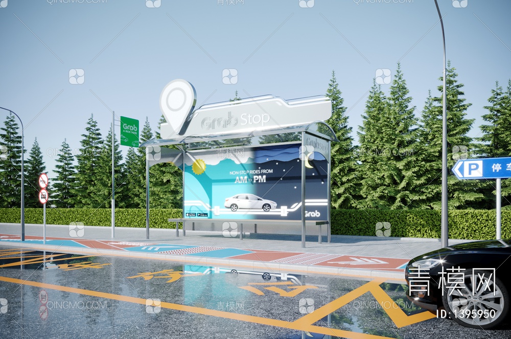 公交站台，候车亭3D模型下载【ID:1395950】