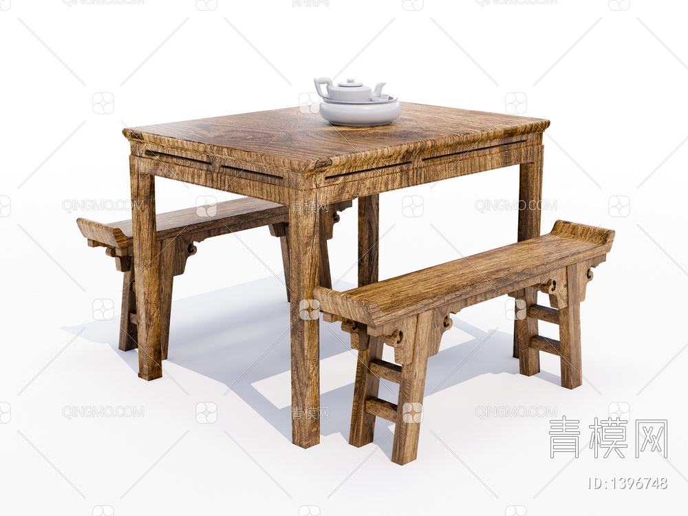 实木餐桌椅组合SU模型下载【ID:1396748】