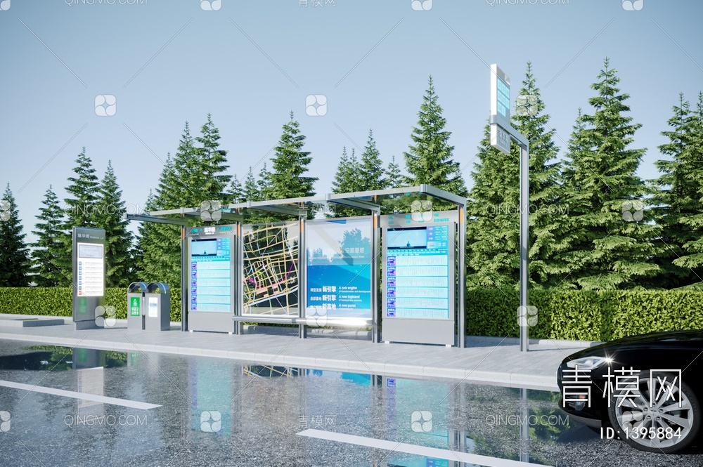 公交站台 候车亭3D模型下载【ID:1395884】