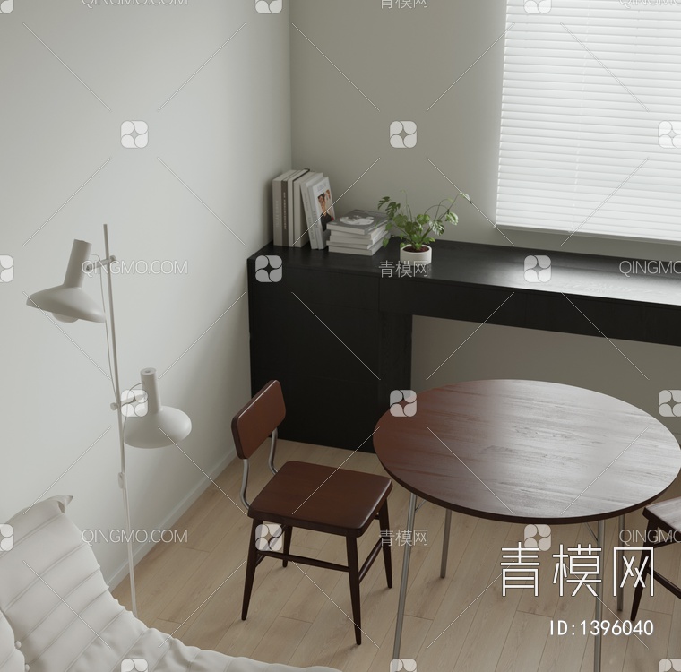 奶油白公寓客餐厅3D模型下载【ID:1396040】