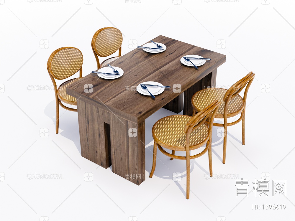 实木餐桌椅SU模型下载【ID:1396619】