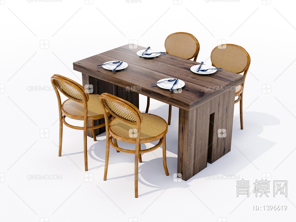 实木餐桌椅SU模型下载【ID:1396619】