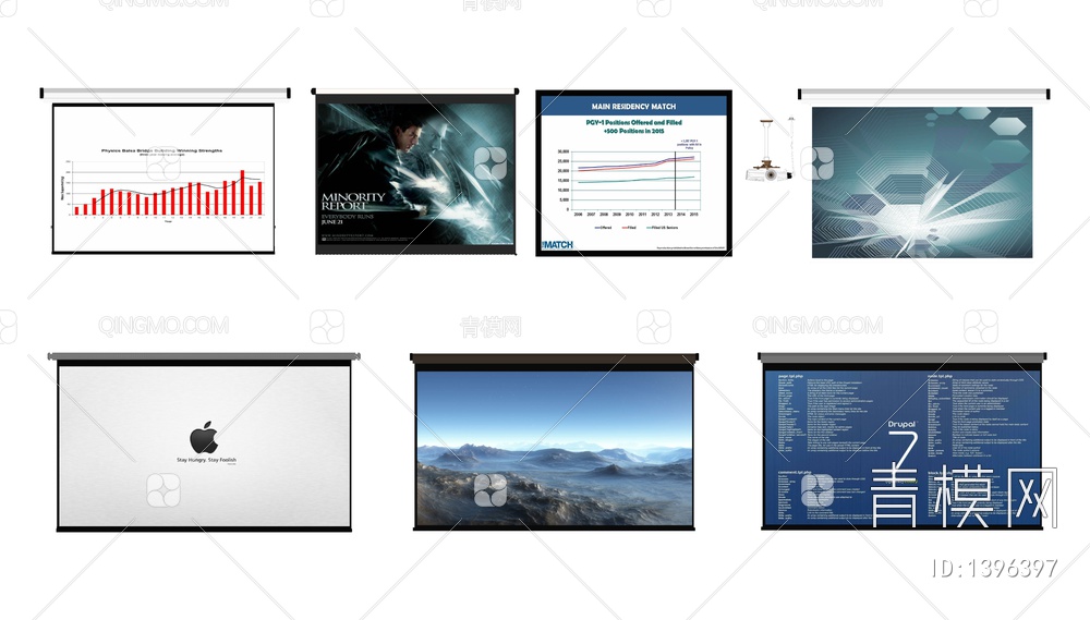投影仪 投影幕布SU模型下载【ID:1396397】