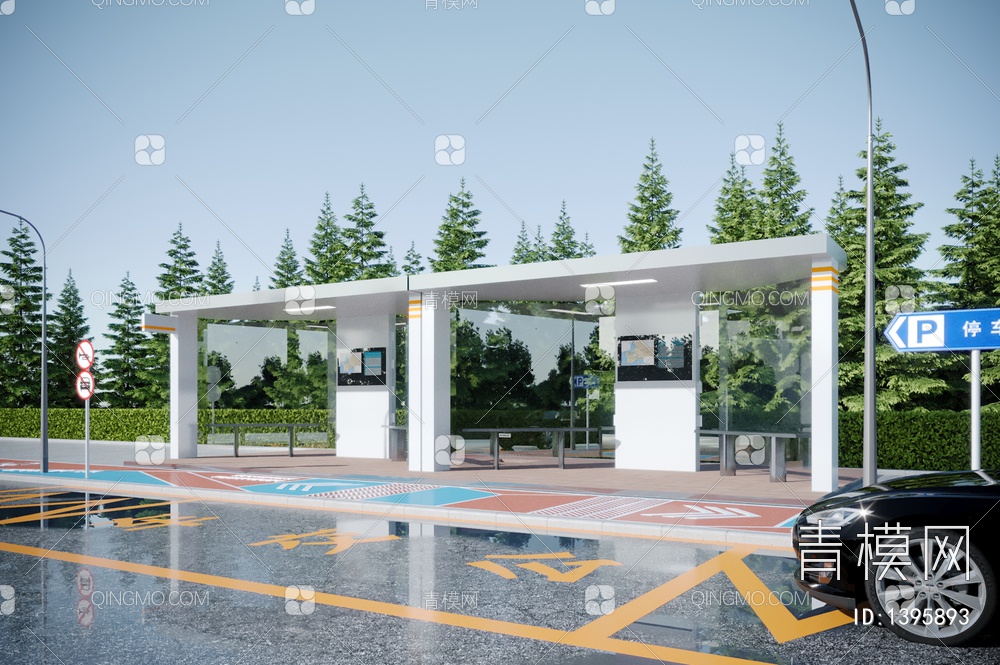 公交站台，候车亭3D模型下载【ID:1395893】
