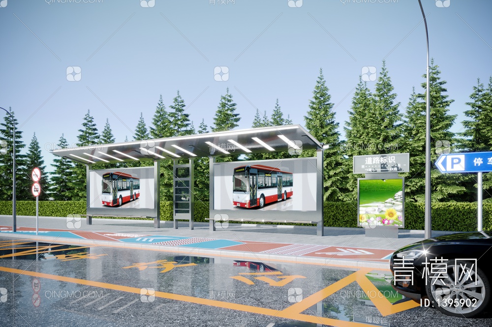 公交站台，候车亭3D模型下载【ID:1395902】