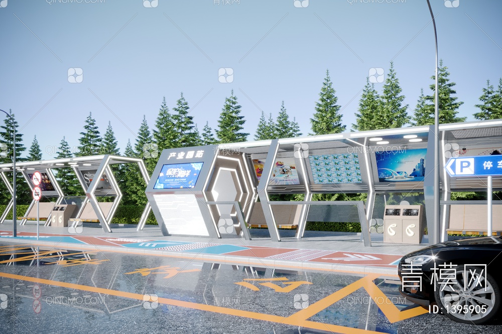 公交站台，候车亭3D模型下载【ID:1395905】