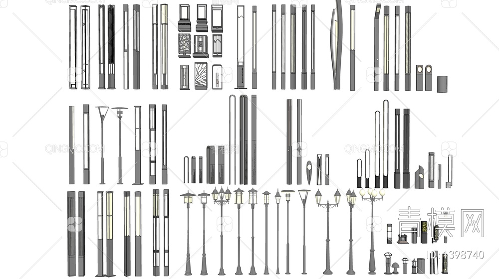 景观灯 草坪灯 地灯 高杆灯 庭院灯 户外灯 花园灯 路灯SU模型下载【ID:1398740】