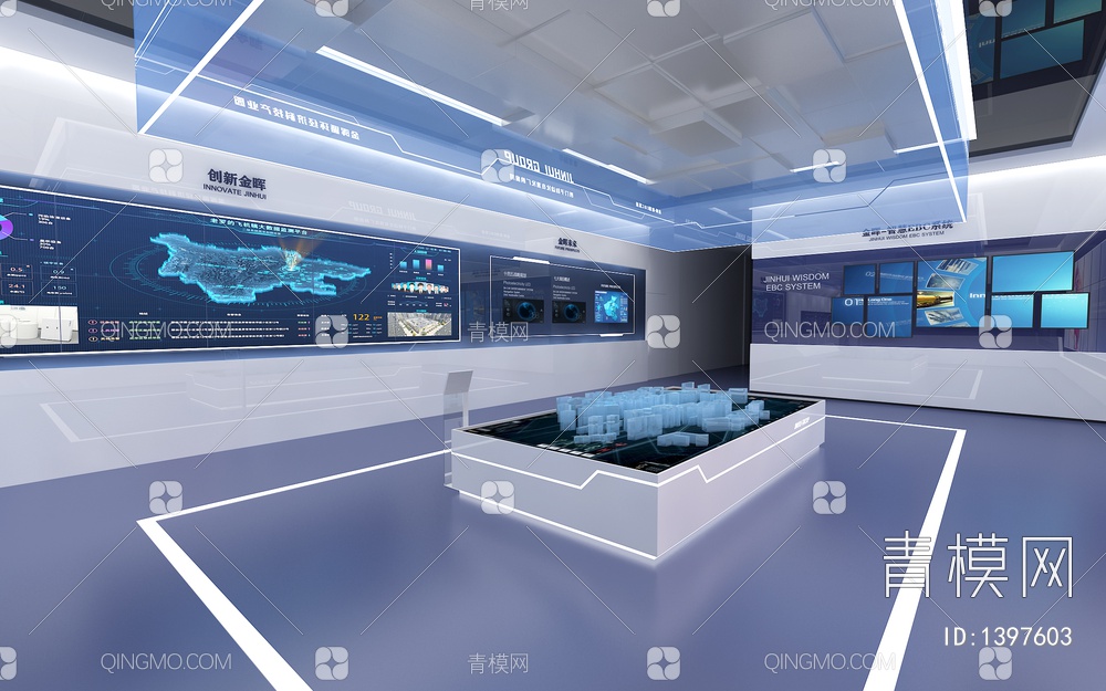 科技企业展厅 LED拼接大屏 数字沙盘 互动触摸一体机 互动触摸屏3D模型下载【ID:1397603】