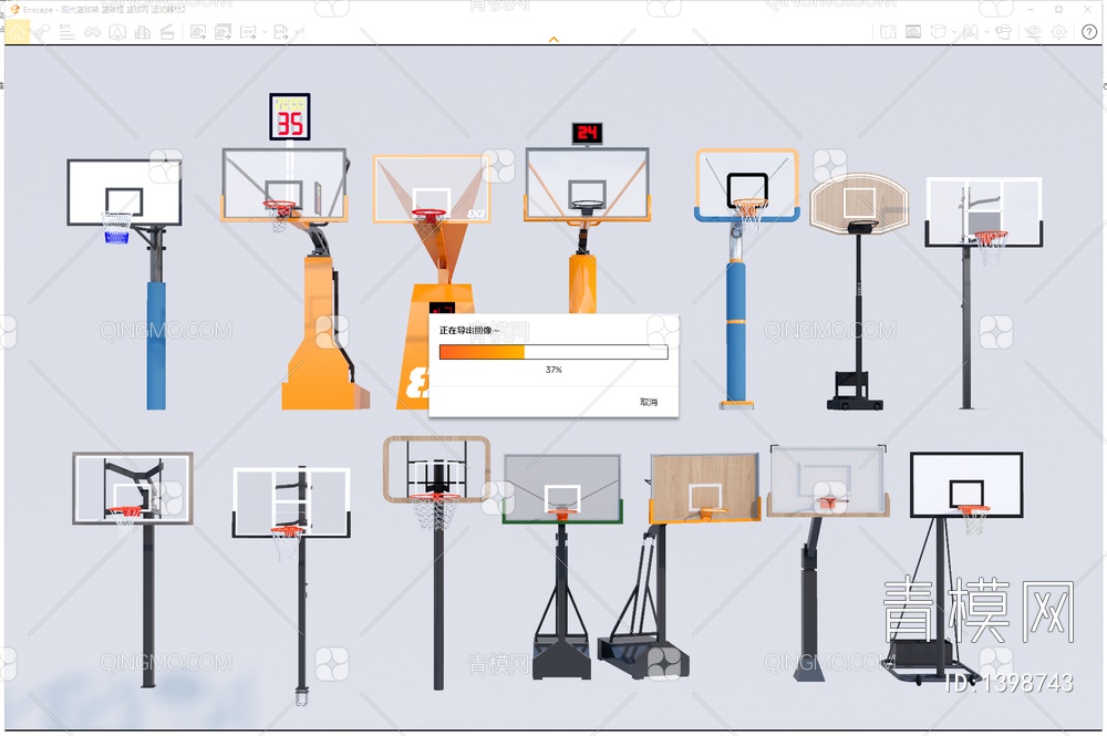 篮球架 篮球框 篮球网 运动器材SU模型下载【ID:1398743】
