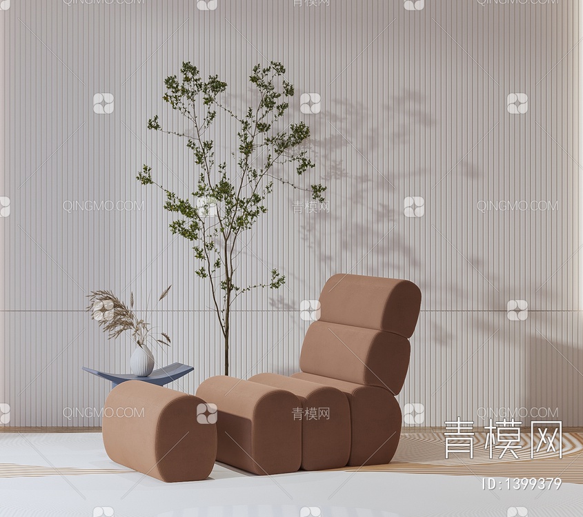 奶油风休闲椅 躺椅 懒人椅3D模型下载【ID:1399379】