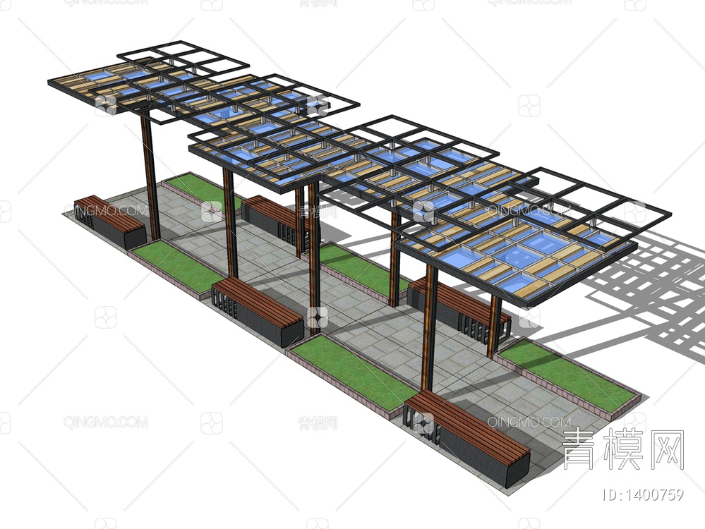 廊架座椅SU模型下载【ID:1400759】
