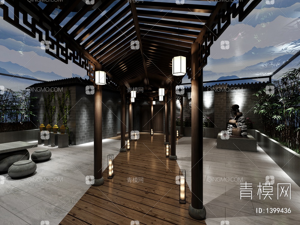 户外长廊，阳台长廊，入户花园3D模型下载【ID:1399436】