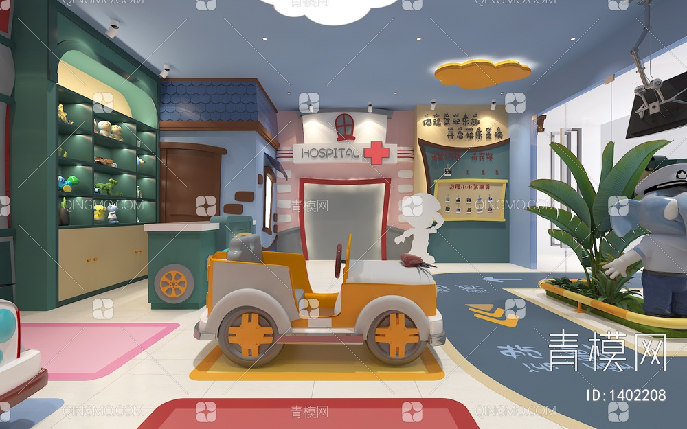 儿童交通体验馆 大象雕塑 儿童汽车 玩具礼品柜 服务咨询台3D模型下载【ID:1402208】