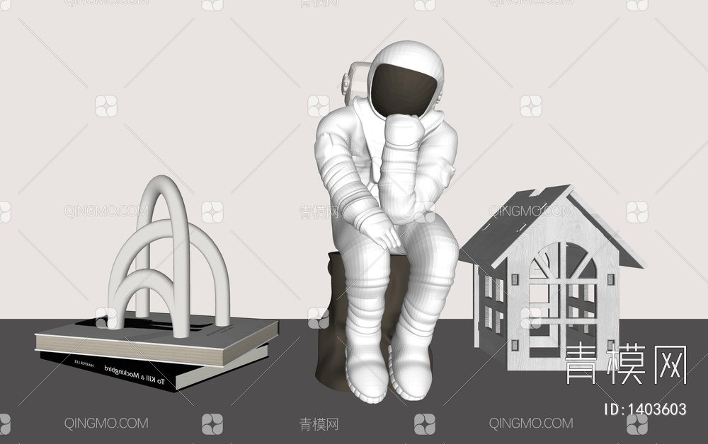 宇航员雕塑摆件SU模型下载【ID:1403603】