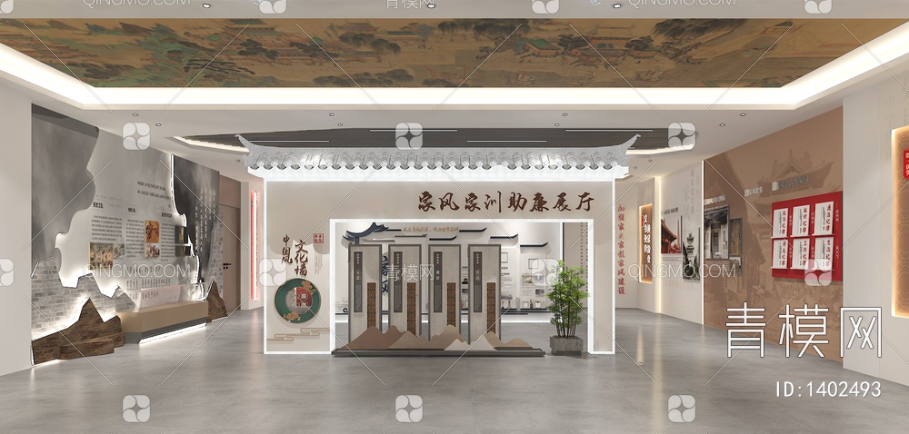 家风廉政展厅 互动触摸一体机 文物展示柜 互动触摸屏 端景小品3D模型下载【ID:1402493】