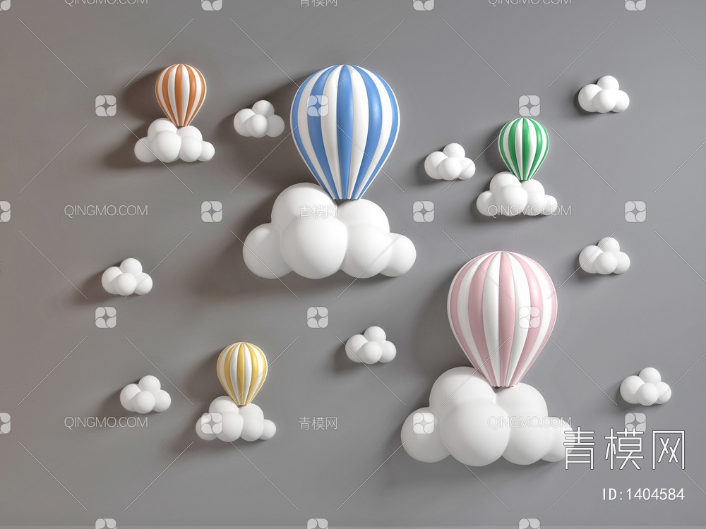 儿童热气球墙饰挂件3D模型下载【ID:1404584】