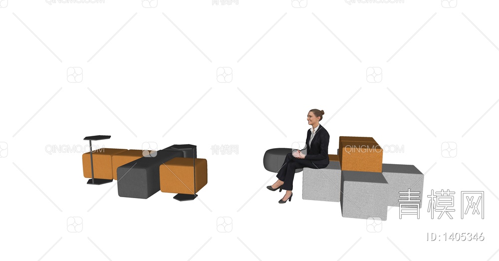 办公休闲沙发 沙发组合SU模型下载【ID:1405346】
