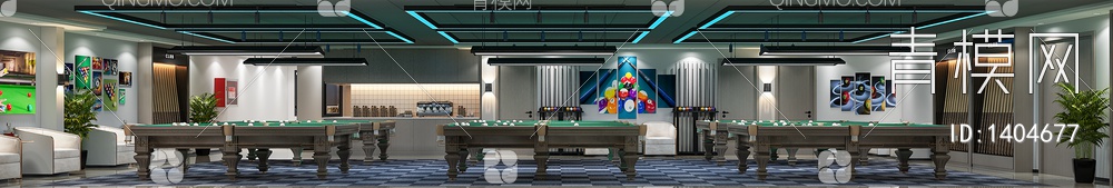 台球室 桌球室大厅3D模型下载【ID:1404677】