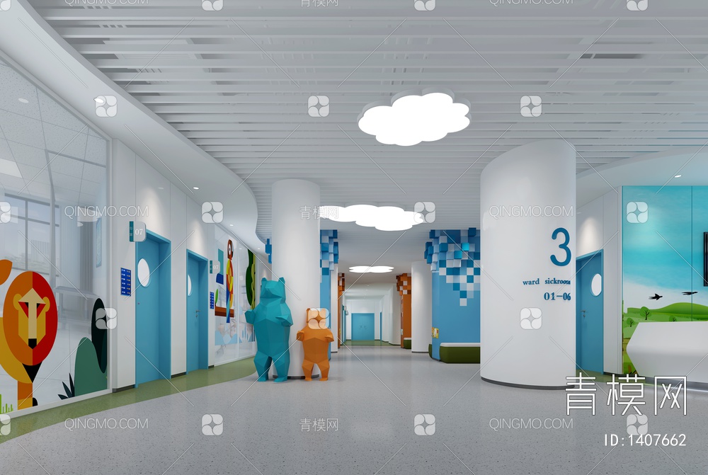 儿童医院儿科诊室儿科护士站儿科候诊区3D模型下载【ID:1407662】