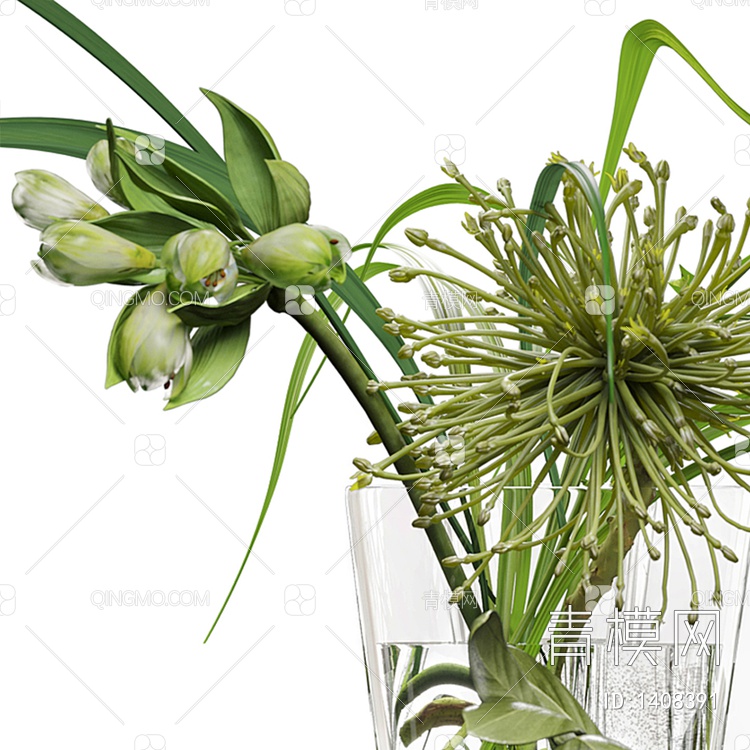 玻璃花瓶水生植物3D模型下载【ID:1408391】