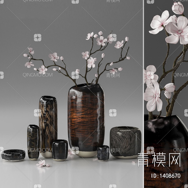 复古花瓶玉兰花装饰3D模型下载【ID:1408670】