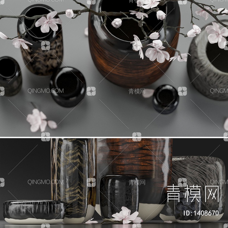 复古花瓶玉兰花装饰3D模型下载【ID:1408670】