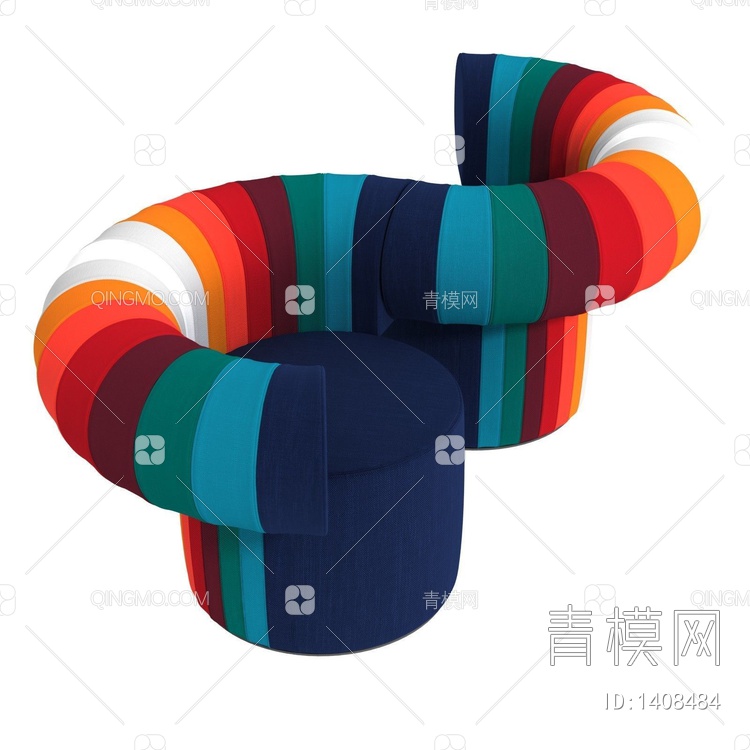 彩色布艺弧形链接休闲椅3D模型下载【ID:1408484】