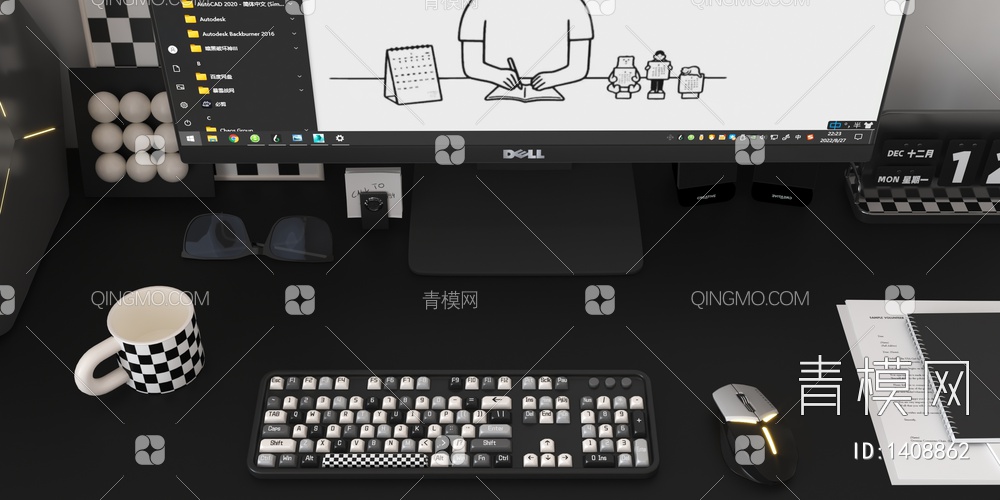 桌搭电脑键盘办公用品SU模型下载【ID:1408862】