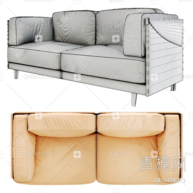 Poltrona 皮革双人沙发3D模型下载【ID:1408313】