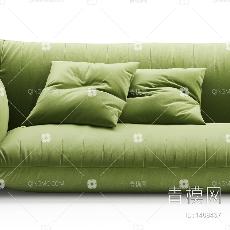 绿色布艺双人沙发3D模型下载【ID:1408457】