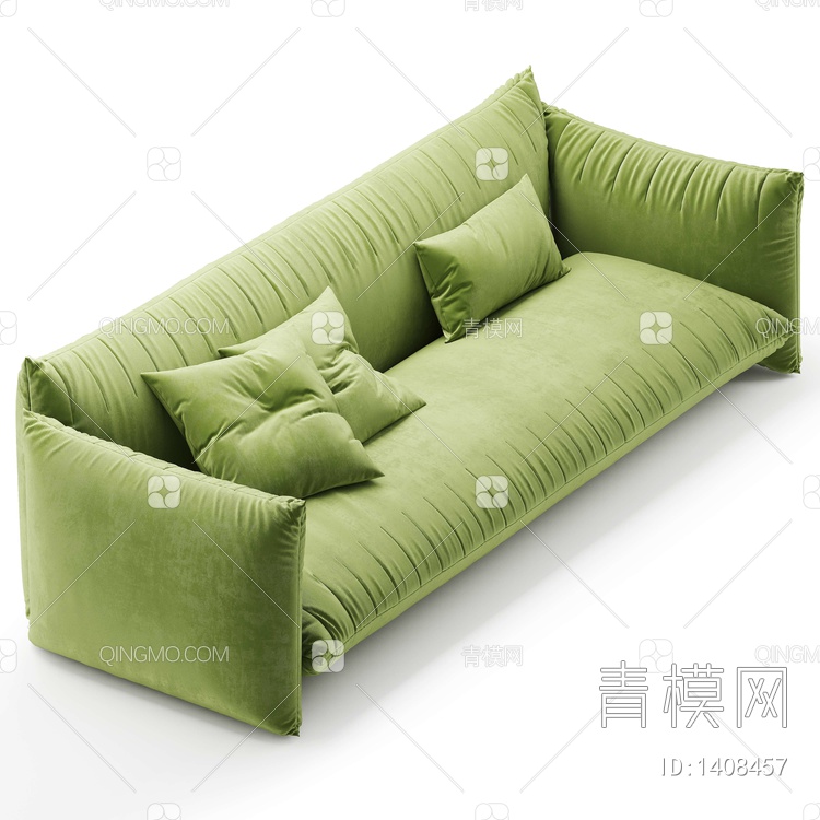 绿色布艺双人沙发3D模型下载【ID:1408457】