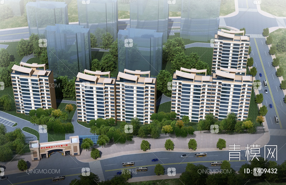 庐江高新区人才公寓 高层建筑3D模型下载【ID:1409432】