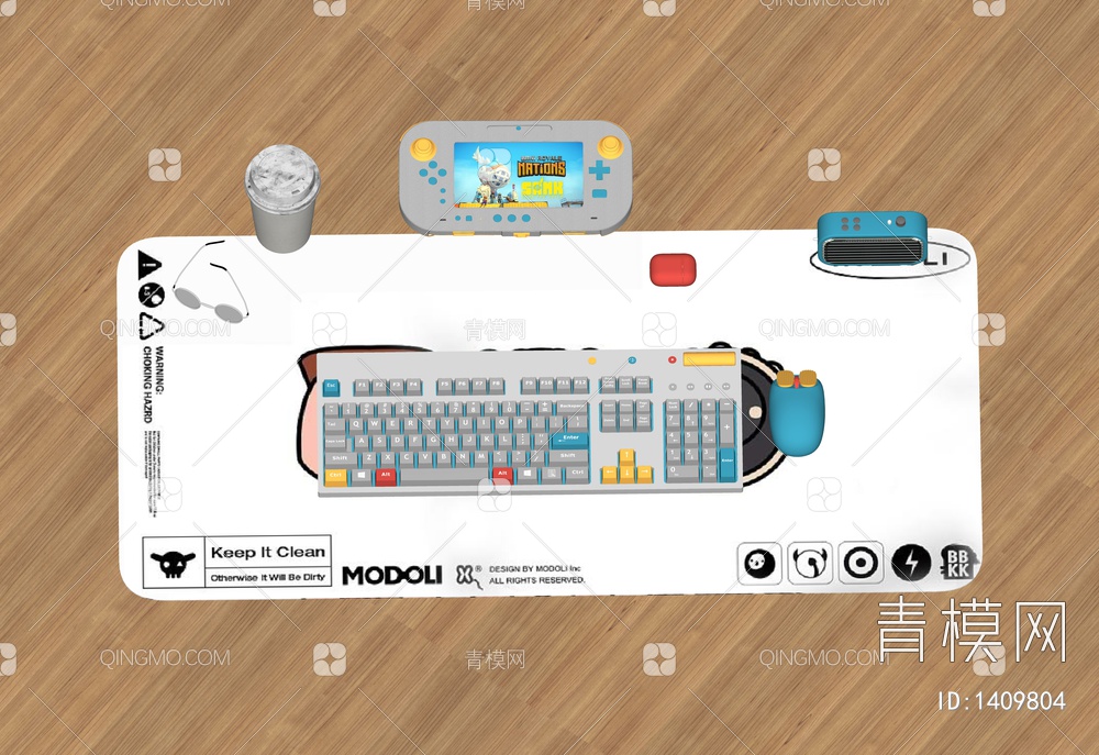 键盘鼠标音箱游戏机组合SU模型下载【ID:1409804】
