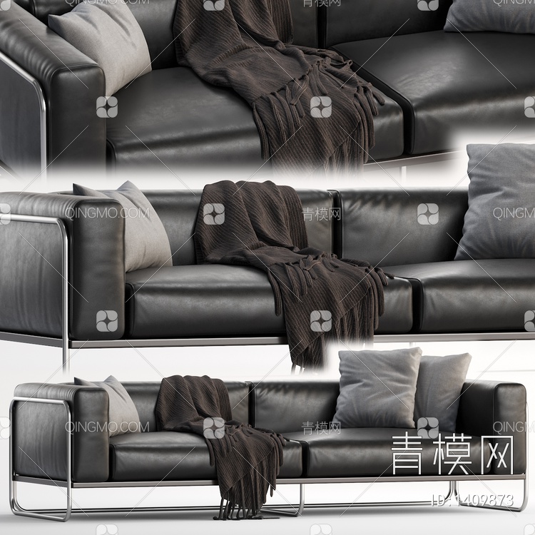 FILO OUTDOOR 黑色皮革双人沙发3D模型下载【ID:1409873】