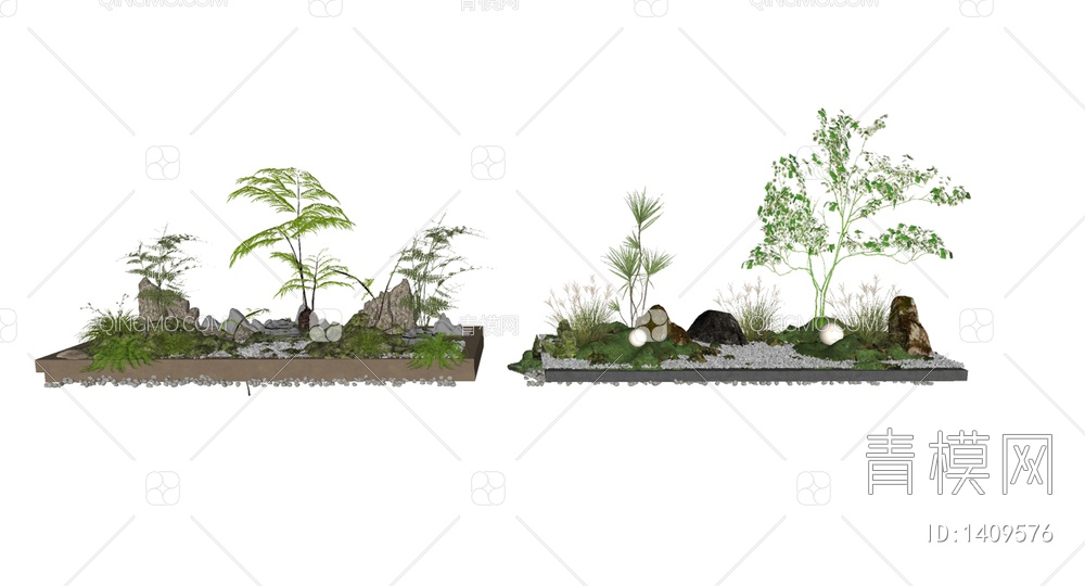 假山绿植 植物堆SU模型下载【ID:1409576】