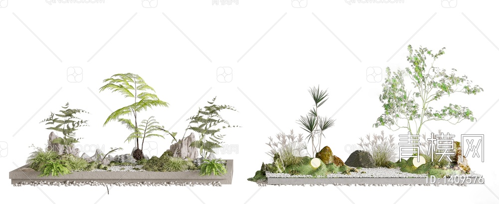 假山绿植 植物堆SU模型下载【ID:1409576】