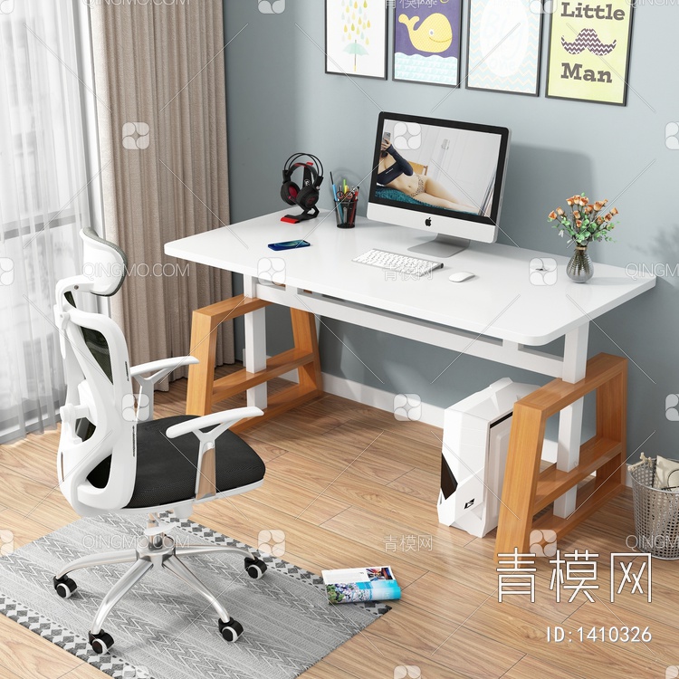 书桌椅组合3D模型下载【ID:1410326】