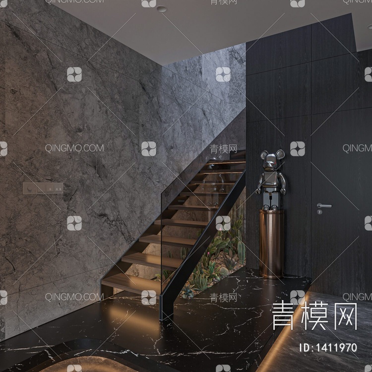 客厅，鱼缸，楼梯，电视背景墙3D模型下载【ID:1411970】