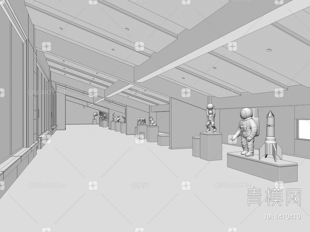 宇航员雕塑展厅模3D模型下载【ID:1410410】
