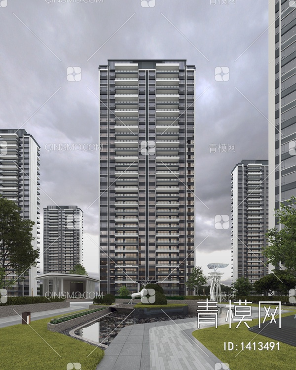 高层住宅场景3D模型下载【ID:1413491】