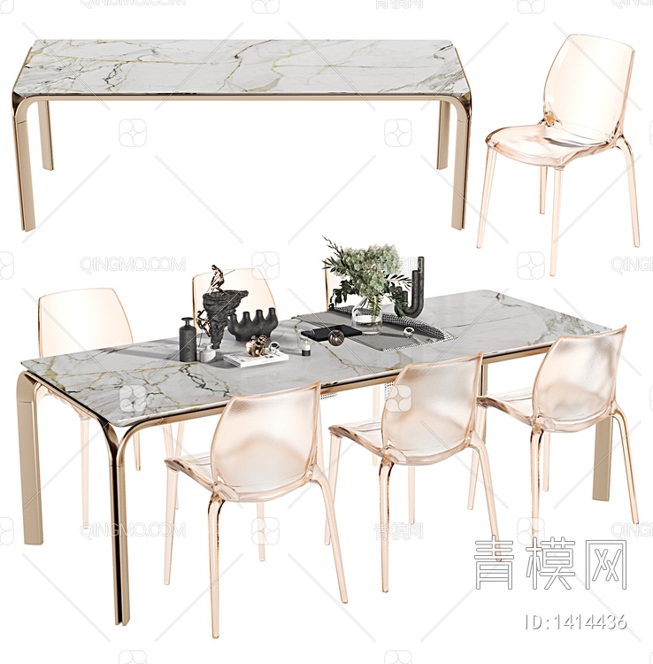 餐桌椅组合SU模型下载【ID:1414436】