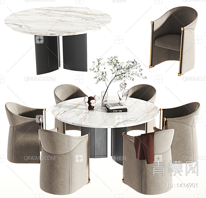 圆形大理石餐桌椅3D模型下载【ID:1414901】