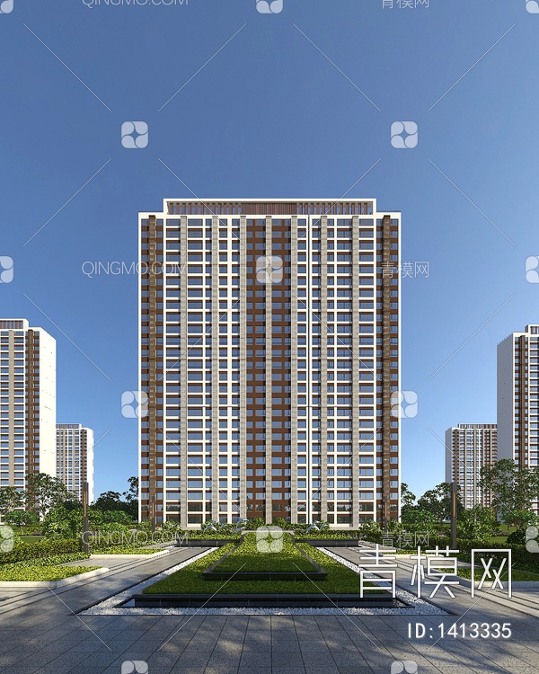 高层住宅 单体场景3D模型下载【ID:1413335】