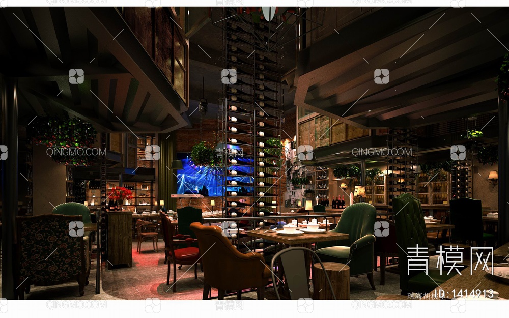 珠海胡桃里音乐餐厅CAD施工图+效果图 餐饮 特色餐厅 艺术餐厅 音乐餐厅【ID:1414913】