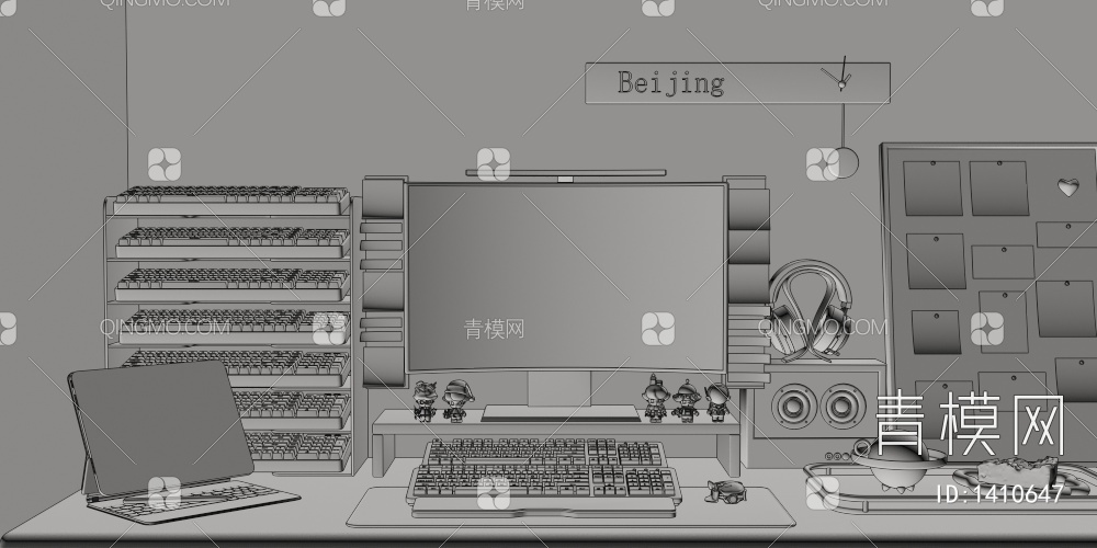 桌搭电脑键盘办公用品3D模型下载【ID:1410647】