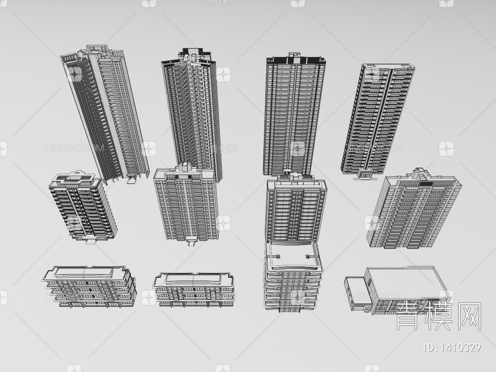 住宅  建筑配楼3D模型下载【ID:1410329】