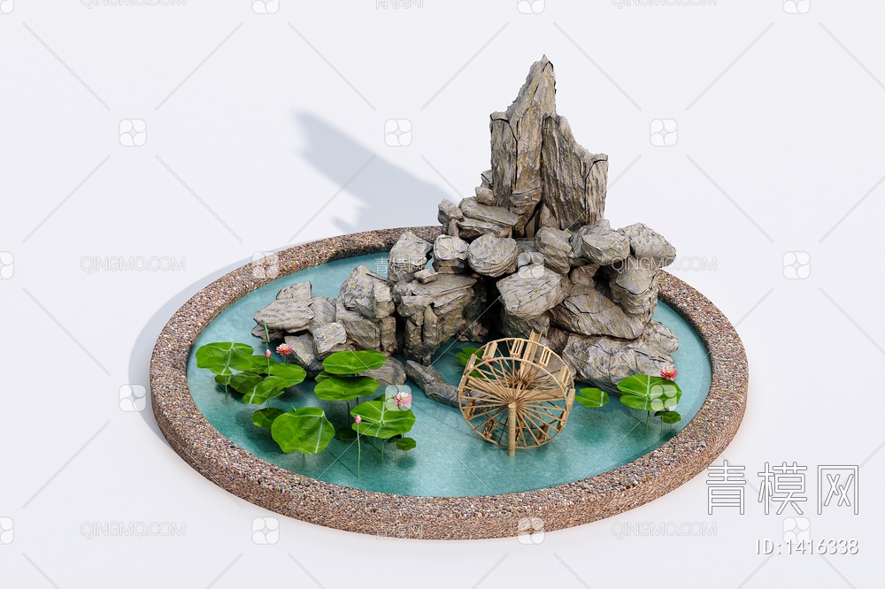 假山假水 荷花 水池3D模型下载【ID:1416338】