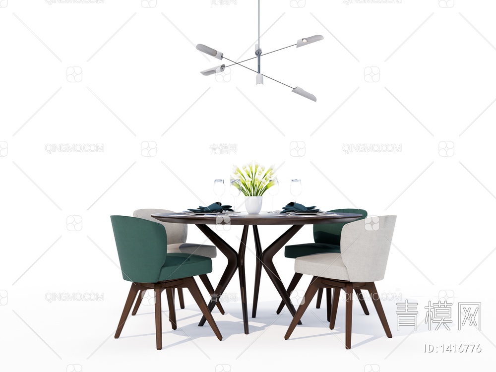 圆形餐桌椅组合SU模型下载【ID:1416776】