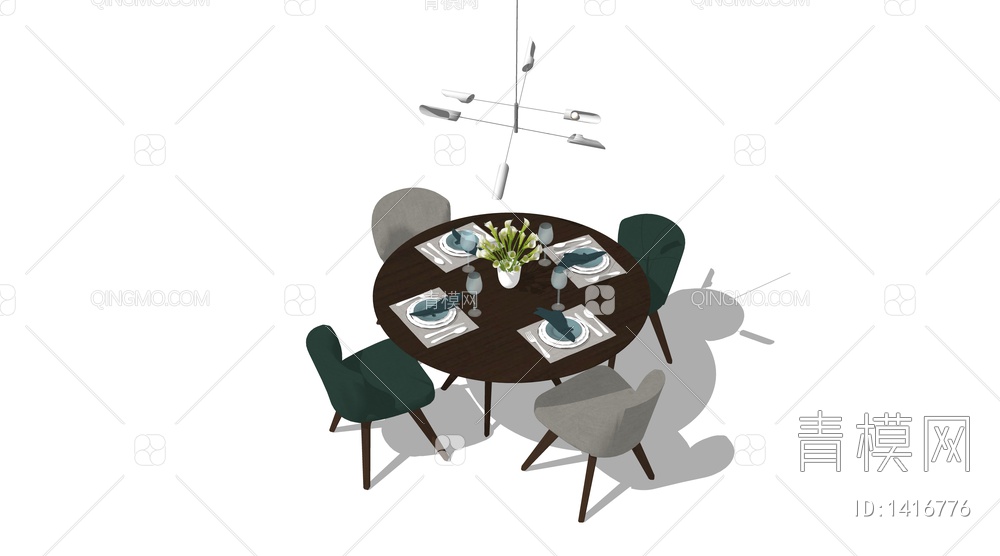 圆形餐桌椅组合SU模型下载【ID:1416776】