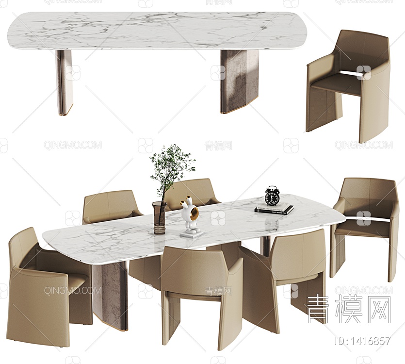 大理石餐桌椅3D模型下载【ID:1416857】